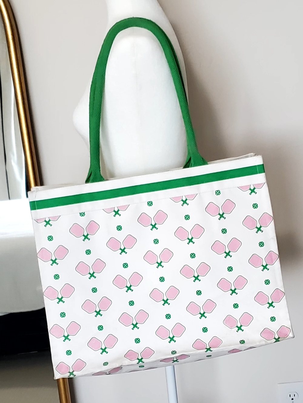 Two's Company Cotton Canvas Pickleball Pink Green Tote Bag